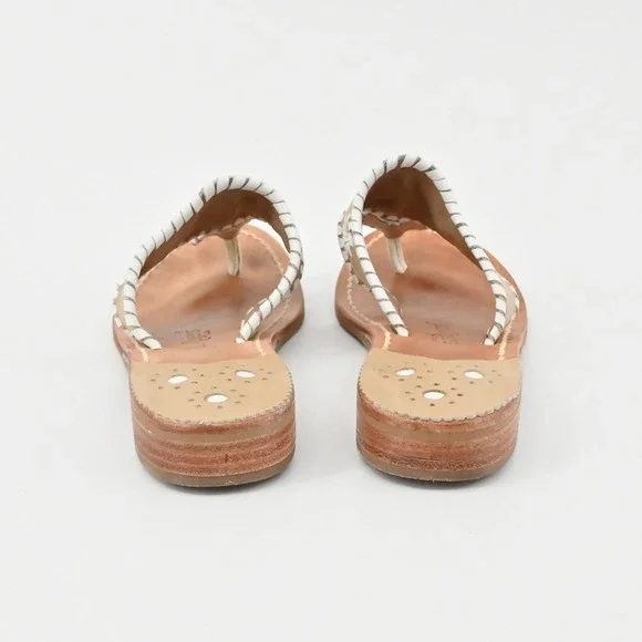 Jack Rogers Georgica Thong Sandals Womens Size 6 Tan White Leather Whipstitch - Picture 4 of 8